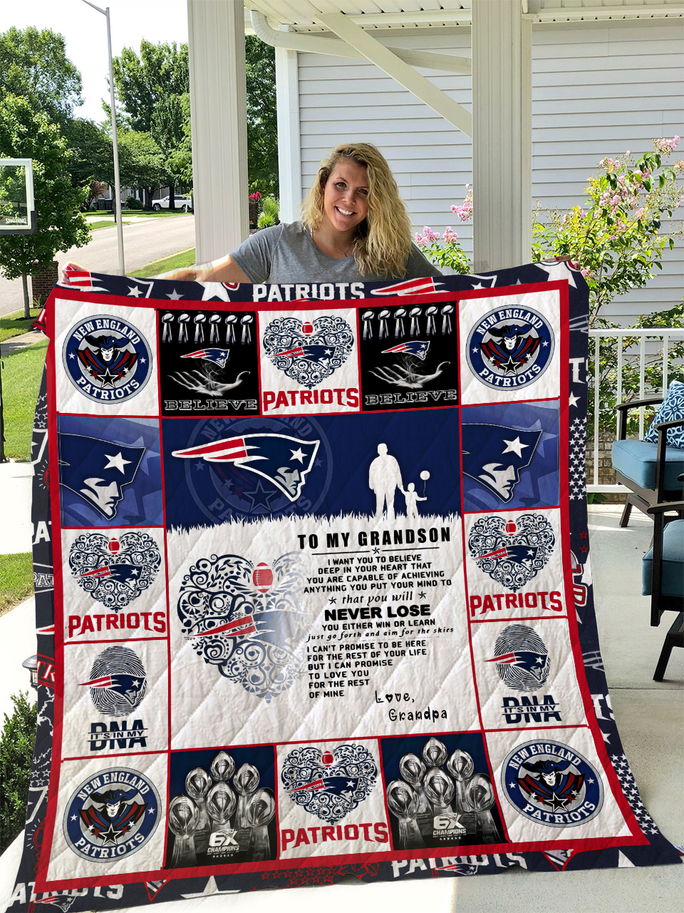 Patriots To My Grandson with Love from Grandpa Quilt Bedding Set for Family Gifts