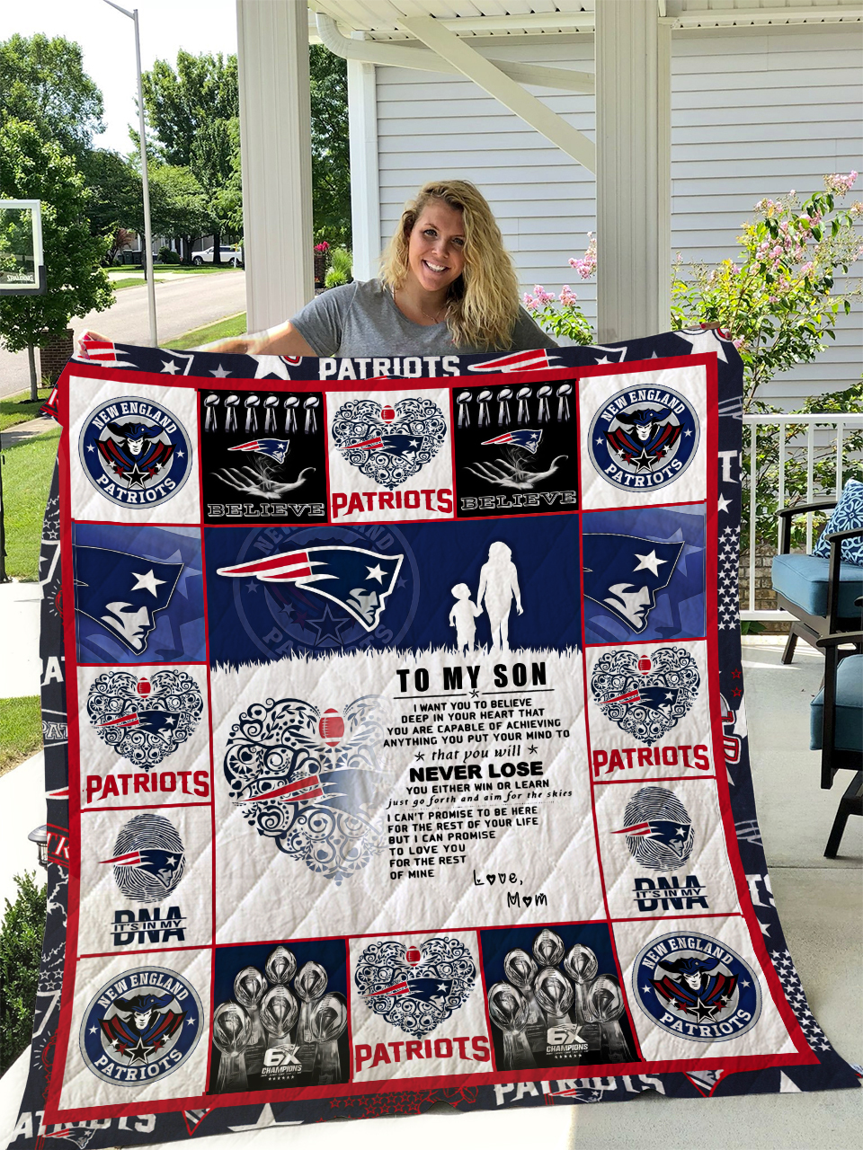 Patriots To My Son Love Mom Personalized Quilt Bedding Set Blanket for Home Decoration and Family Gifts