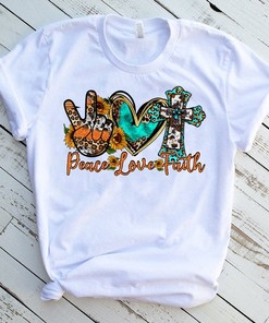 Peace Love Faith T-Shirt - Jesus Sunflower Cross Leopard Tee Design