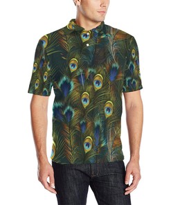 Peacock Feather Pattern Print Design Men Polo Shirt
