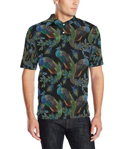 Peacock Pattern Print Design Men Polo Shirt