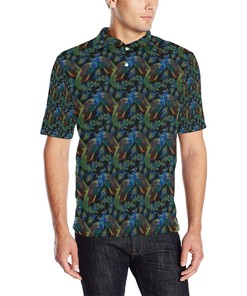 Peacock Themed Design Print Men Polo Shirt