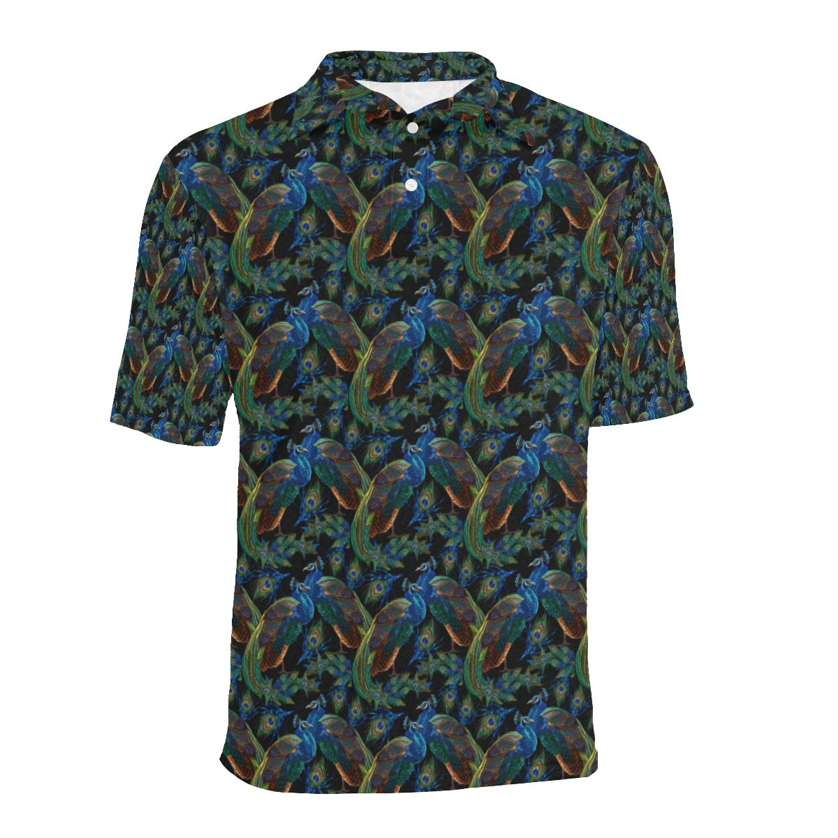 Peacock Themed Design Print Men Polo Shirt - Image 2