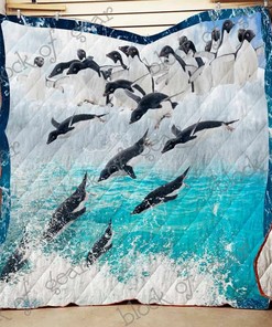 Penguins United with Quilt Bedding Set Blanket, Gifts for Family