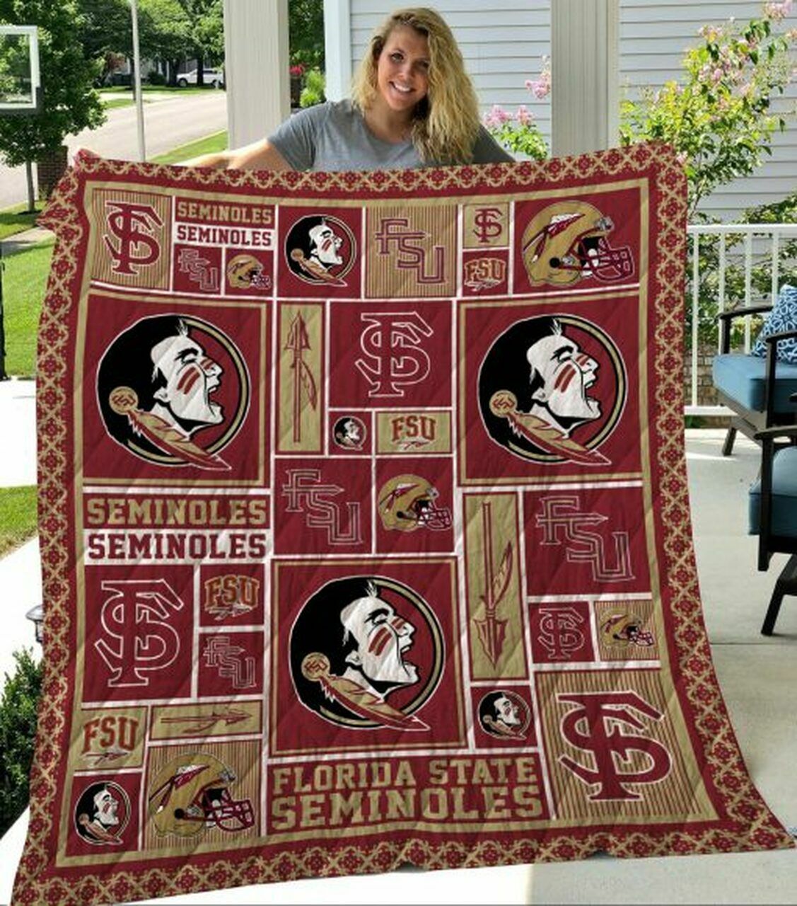 Personalizable Florida State Seminoles Quilt Blanket Bed Set for Home Decoration