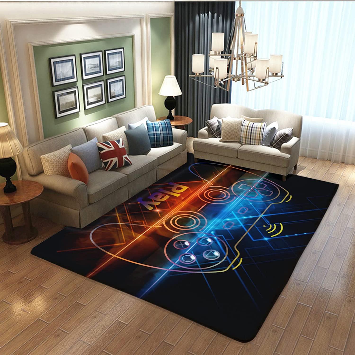 Personalized 3D Player Carpet for Room Decor - Non-Slip Floor Mats with Controller Pattern - Polyester Material