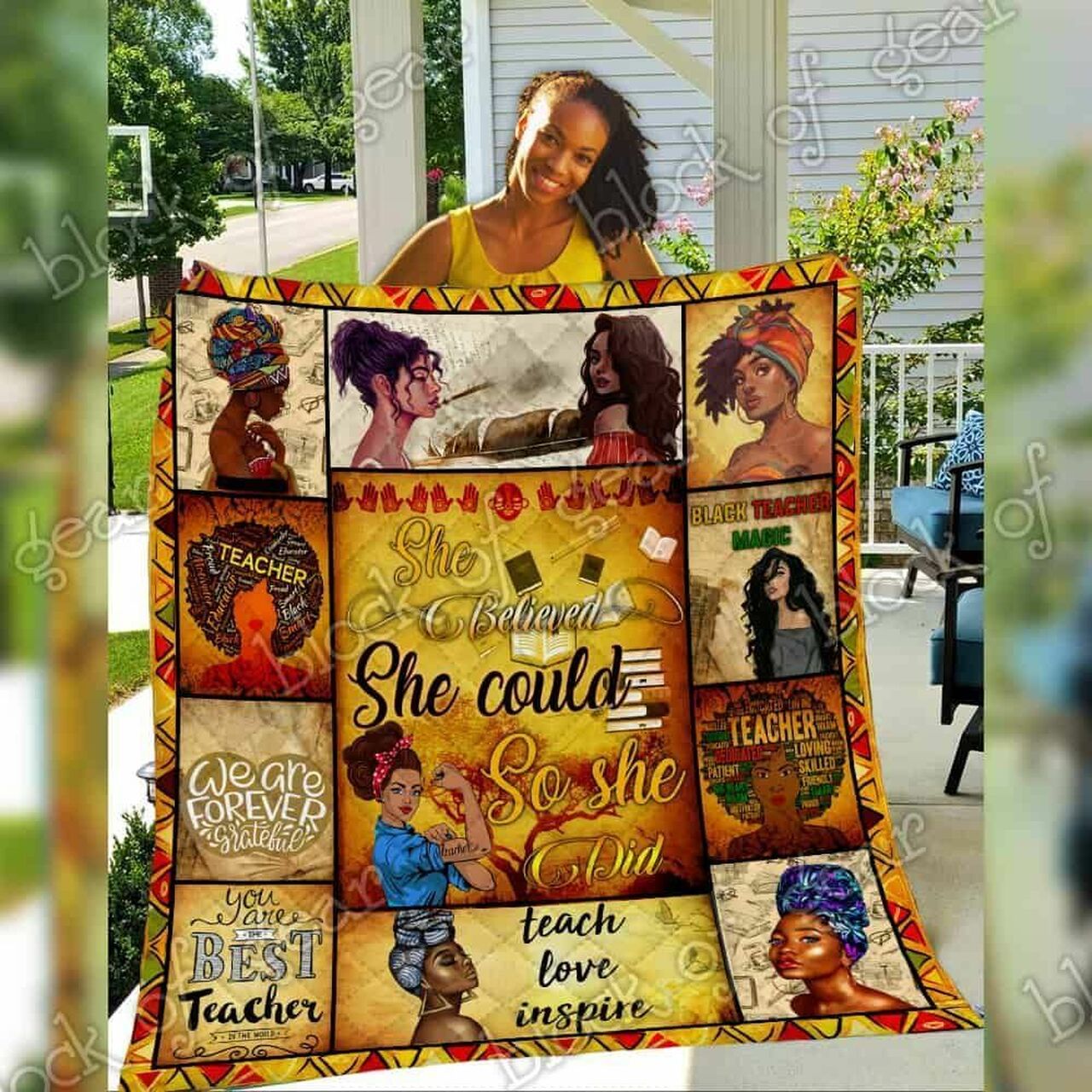 Personalized African American Teacher Quilt Bed Set Blanket - Perfect for Bedroom Decor and Family Gifts