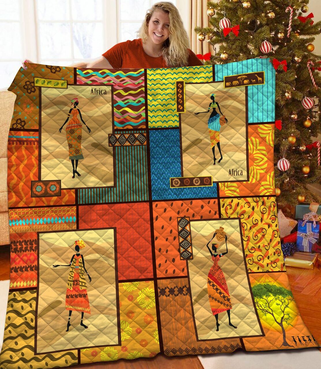 Personalized African Quilt Bedding Set for Home Decor and Family Gifts