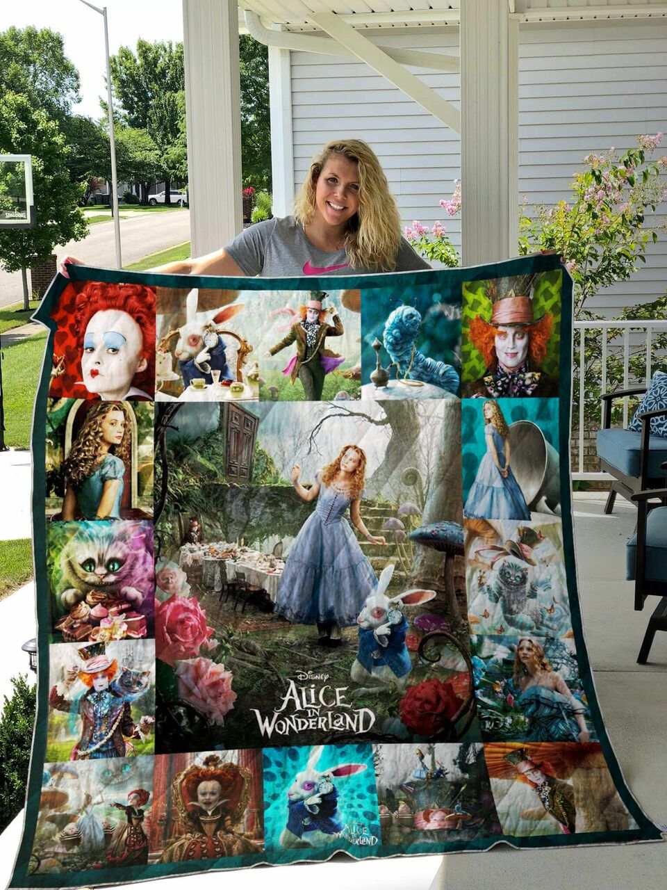 Personalized Alice In Wonderland Poster Quilt Blanket Bedding Set for Home Decoration