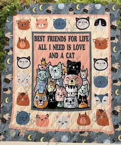 Personalized All I Need Is Love And A Cat Quilt Bedding Set for Bedroom Decor and Family Gifts