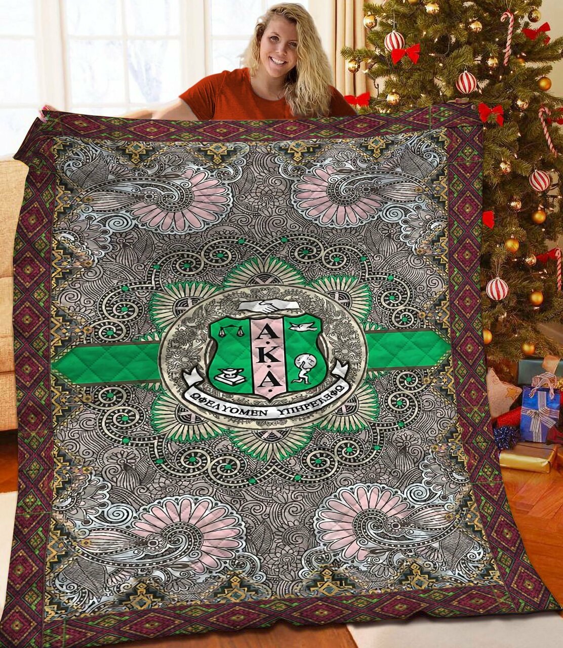 Personalized Alpha Kappa Alpha Quilt Bedding Set for Home Decoration and Picnic - Great Gifts for Family Fans