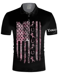 Personalized American Flag Horse Pink Muddy Camo 3D All Over Printed Polo Shirt