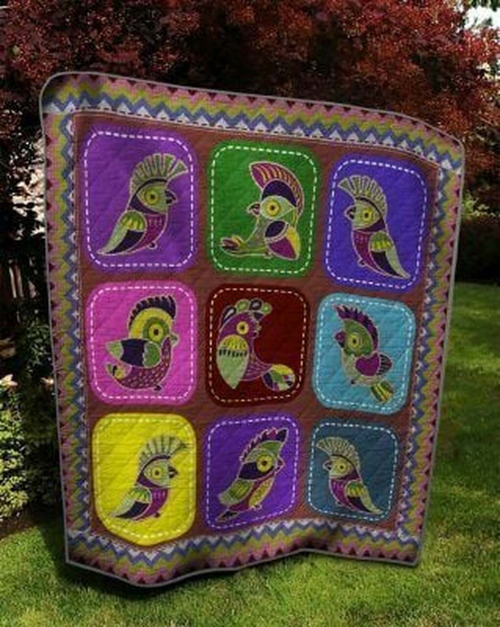 Personalized Animated Parrots Quilt Bedding Set - Great for Bedroom Decor and Family Gifts