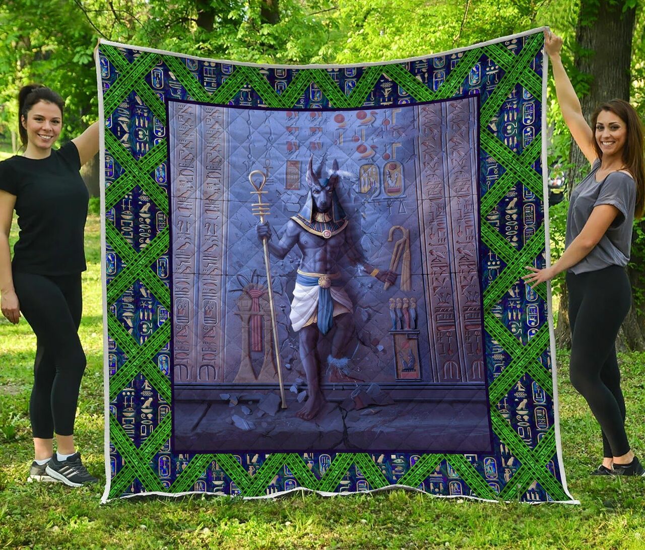 Personalized Anubis Art Quilt Bedding Set Blanket - Gifts for Family and Bedroom Decor