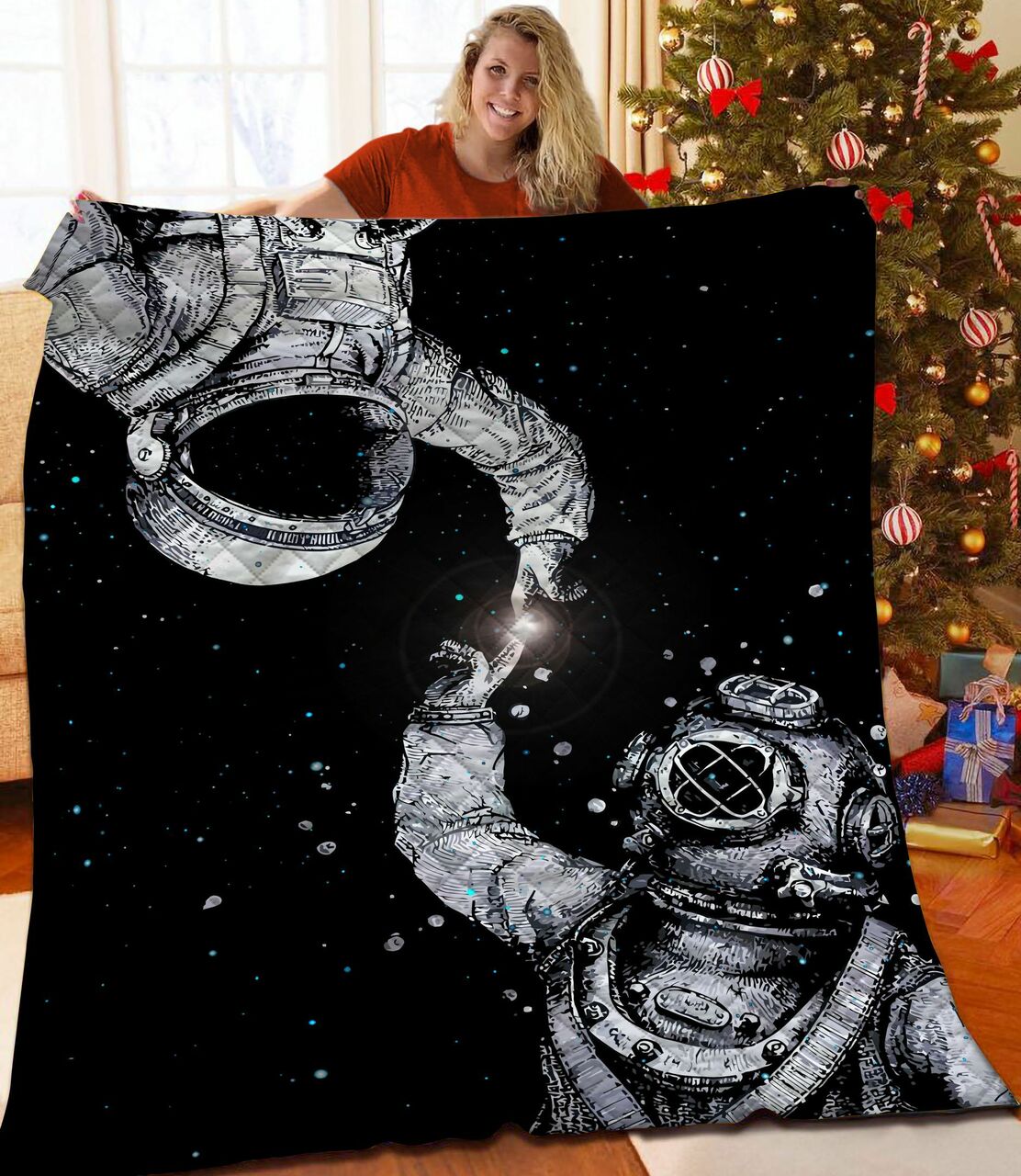 Personalized Astronaut Galaxy Quilt Bedding Set - Great for Bedroom Decor and Family Gifts