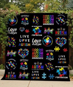 Personalized Autism Awareness Black Summer Quilt Bed Set Blanket, Suitable for Home Decoration and Family Gifts