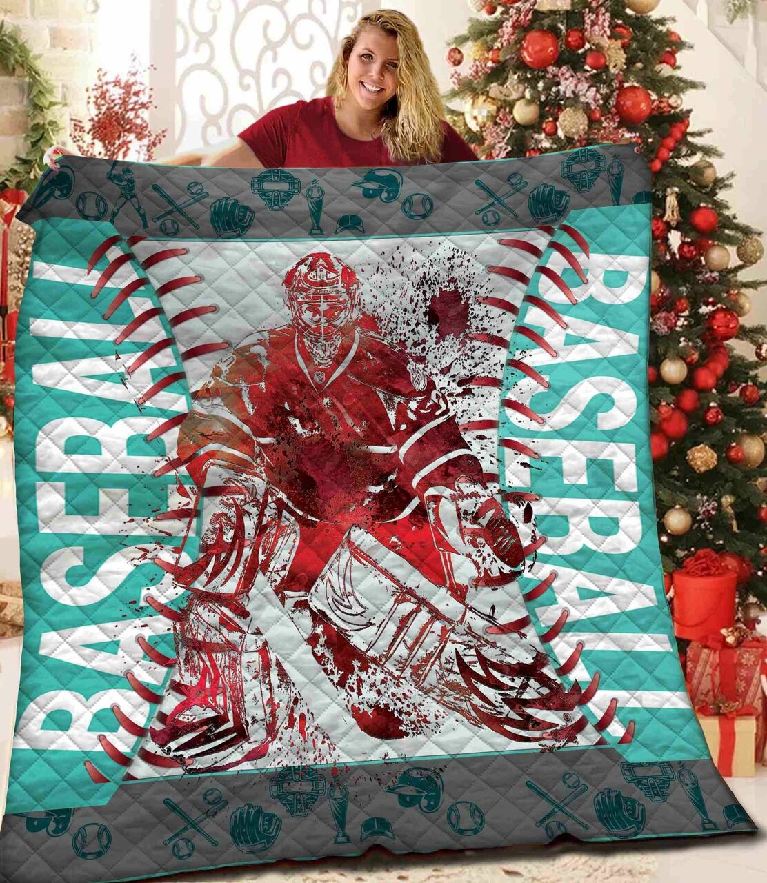 Personalized Baseball Quilt Bedding Set for Bedroom Decor and Family Gifts