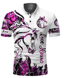 Personalized Beautiful Horse Tattoo Pink Muddy Camo 3D All Over Printed Polo Shirt