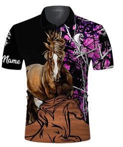 Personalized Beautiful Love Horse Tattoo Pink Muddy Camo 3D All Over Printed Polo Shirt