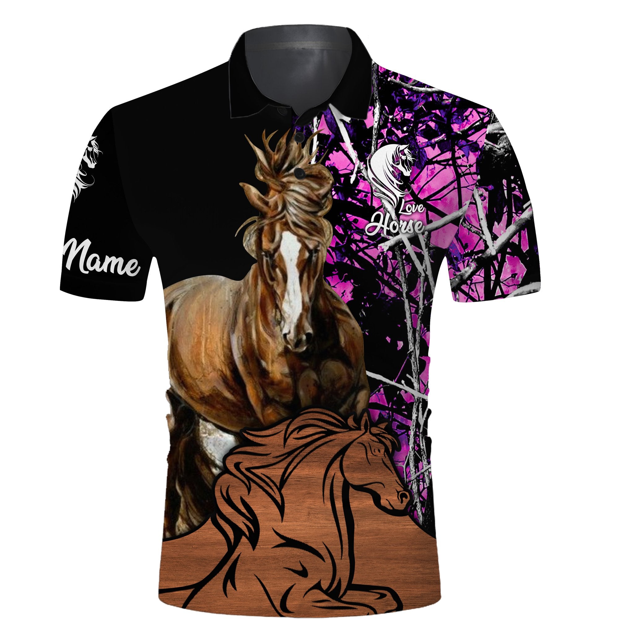 Personalized Beautiful Love Horse Tattoo Pink Muddy Camo 3D All Over Printed Polo Shirt