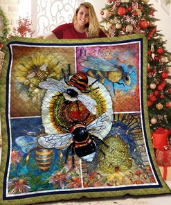 Personalized Bee Quilt Bedding Set for Bedroom Decor and Family Gifts