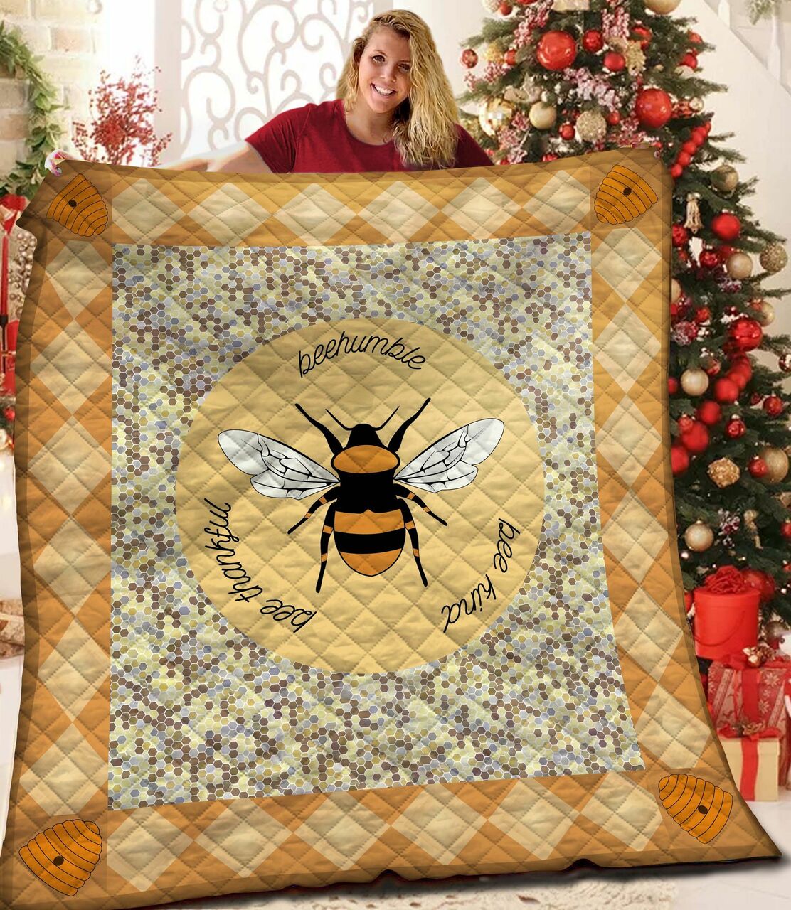 Personalized Bee Quilted Bedding Set with Matching Pillowcases for Family Gifts
