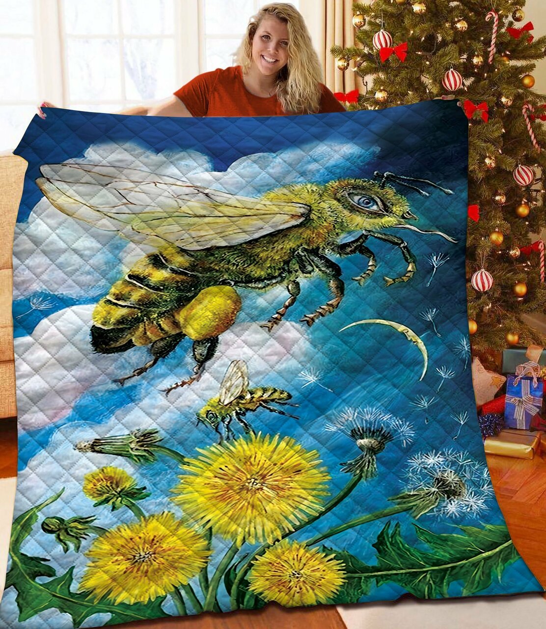Personalized Bee Themed Quilted Bedding Set with Matching Pillowcases