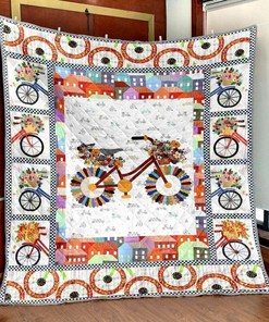 Personalized Bikes with Flower Baskets Quilt Bedding Set - Great Gifts for Family