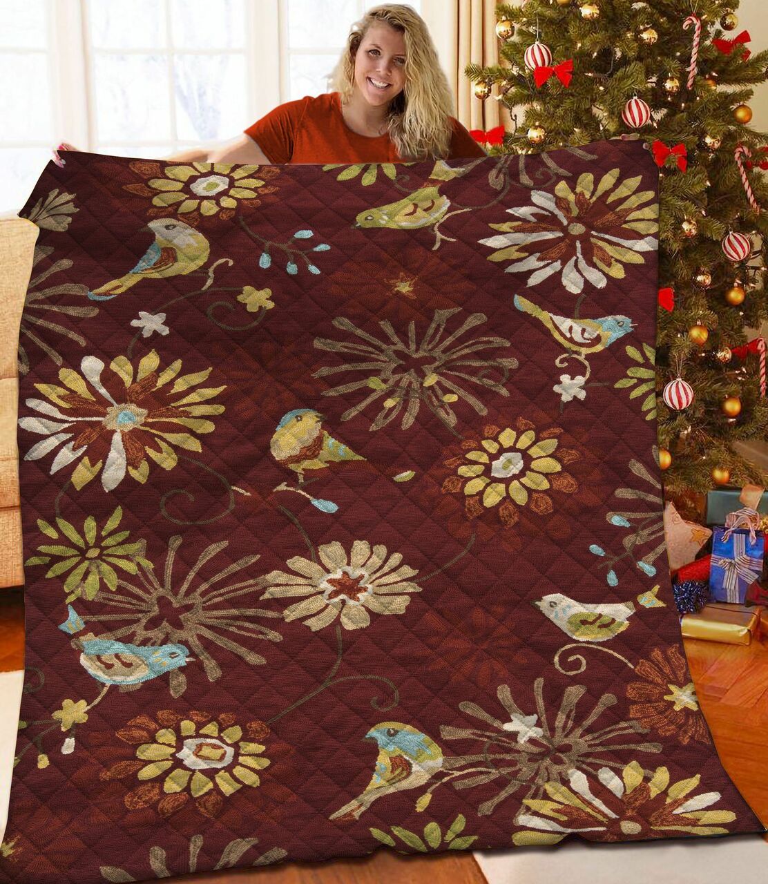 Personalized Bird Quilt Bedding Set for Bedroom Decor and Family Gifts