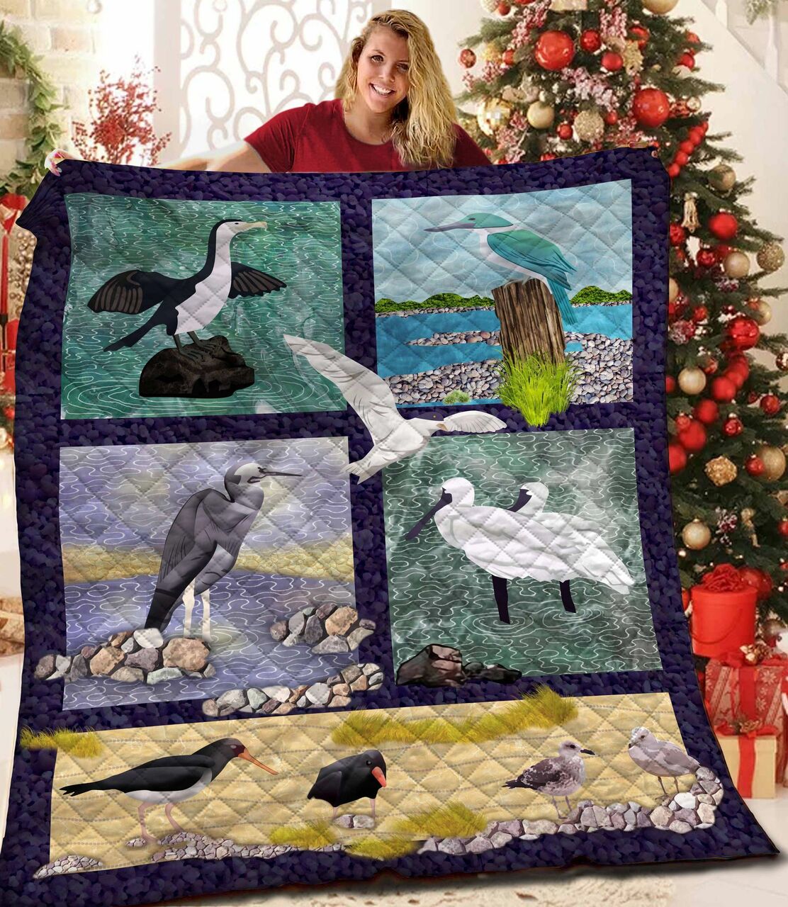 Personalized Bird Quilt Bedding Set with Custom Name or Quote for Picnic Blanket