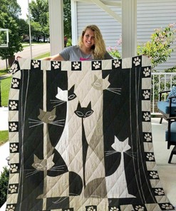 Personalized Black And White Cat Blanket Quilt Bedding Set for Home and Picnic