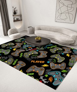 Personalized Black Carpets for Boys Bedroom with Printed Gamepad
