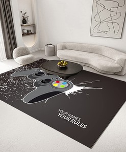 Personalized Black Carpets for Gamer Boys Bedroom with 3D Printed Gamepad Controller Design