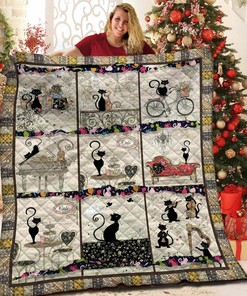 Personalized Black Cat Quilt Bedding Set - Great for Bedroom Decor and Family Gifts