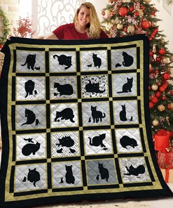 Personalized Black Cat Quilt Bedding Set Great for Bedroom Decoration and Family Gifts