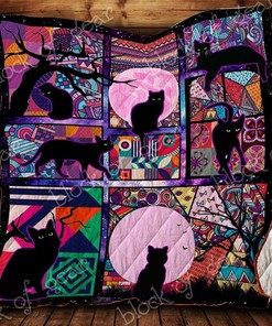 Personalized Black Cat Quilt Blanket - Great for Christmas Gifts and Home Decoration
