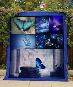 Personalized Blue Butterfly On The Books Quilt Bedding Set, Great for Bedroom Decor and Family Gifts