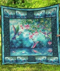 Personalized Blue Hummingbird Quilt Bedding Set - Great for Bedroom Decor and Family Gifts