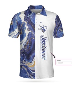 Personalized Blue Marble And Gold Golf 3D All Over Printed Polo Shirt