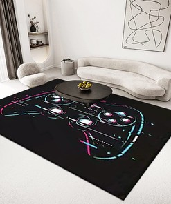 Personalized Boys Carpet with 3D Printed Black Gamer Gamepad Controller Design