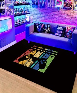 Personalized Boys Teen Bedroom Rug with Vintage Cartoon Video Game Gaming Design, Non-Slip Living Room Carpet