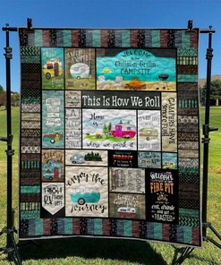 Personalized Camping Quilt Bedding Set Blanket with Custom Text for Home Decoration and Picnic, Gifts for Family