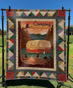 Personalized Camping Quilt Bedding Set Blanket with Text or Sentence for Home Decor and Picnic, Gifts for Family