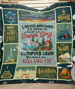 Personalized Camping Quilt Blanket Bedding Set with Custom Text or Sentence for Home Decor and Picnic, Gifts for Family