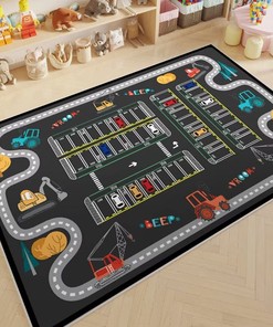 Personalized Cartoon Parking Lot Carpet for Boys and Girls - Game Toy Car Play Mat for Bedroom, Living Room