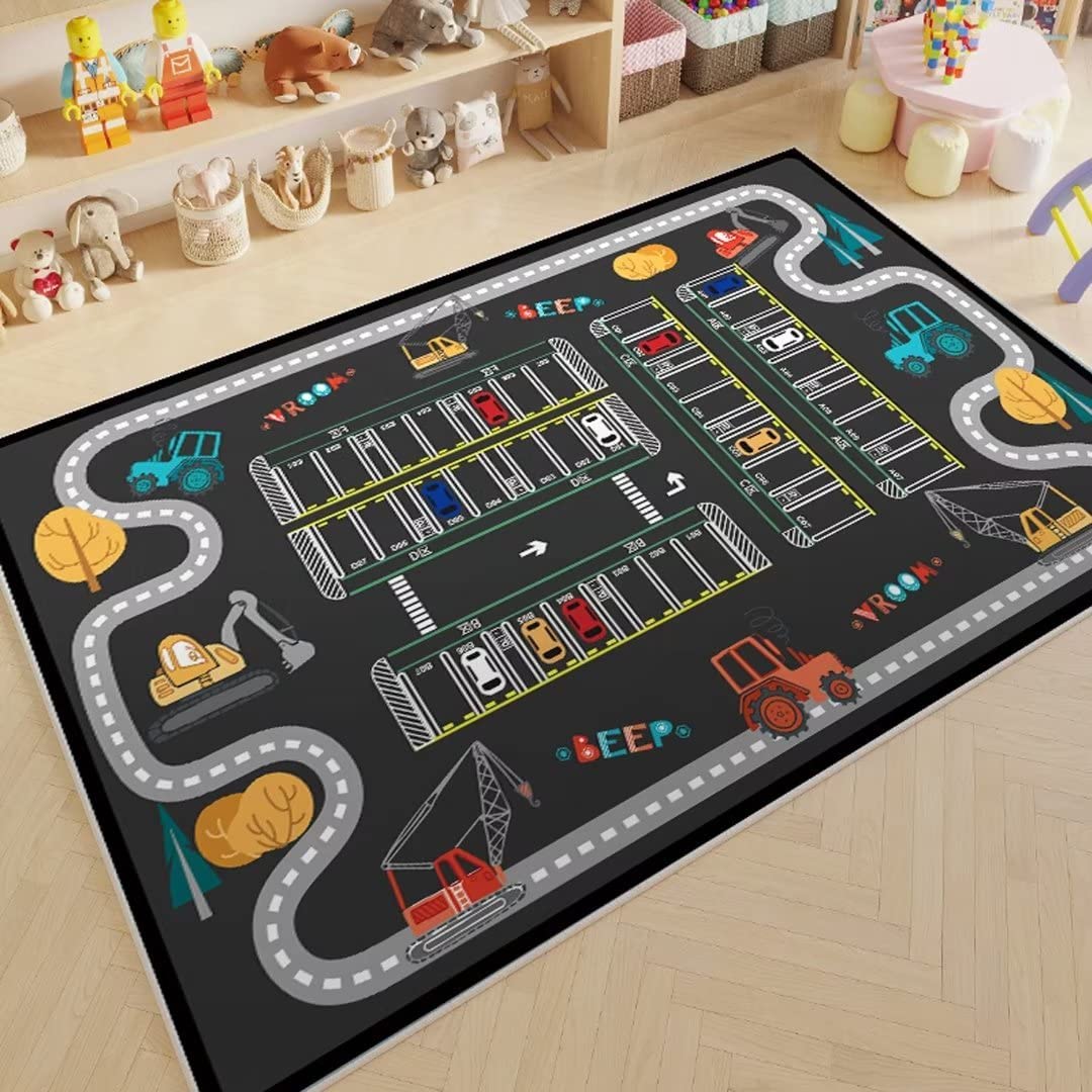 Personalized Cartoon Parking Lot Carpet for Boys and Girls - Game Toy Car Play Mat for Bedroom, Living Room