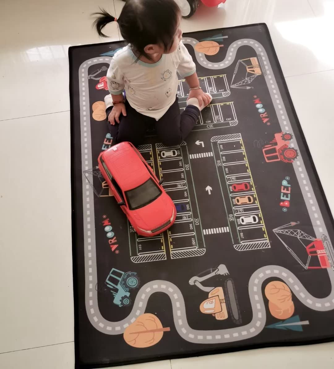 Personalized Cartoon Parking Lot Carpet for Boys and Girls - Game Toy Car Play Mat for Bedroom, Living Room - Image 4
