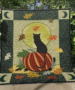 Personalized Cat And Pumpkin Quilt Bedding Set Blanket for Home and Picnic