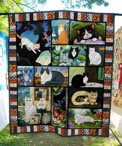 Personalized Cat Cat Make Me Happy Quilt Blanket Bedding Set - Ideal for Bedroom Decor and Family Gifts