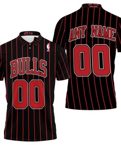 Personalized Chicago Bulls Any Name 00 90S Throwback Red Striped Black Jersey Inspired Polo Shirt